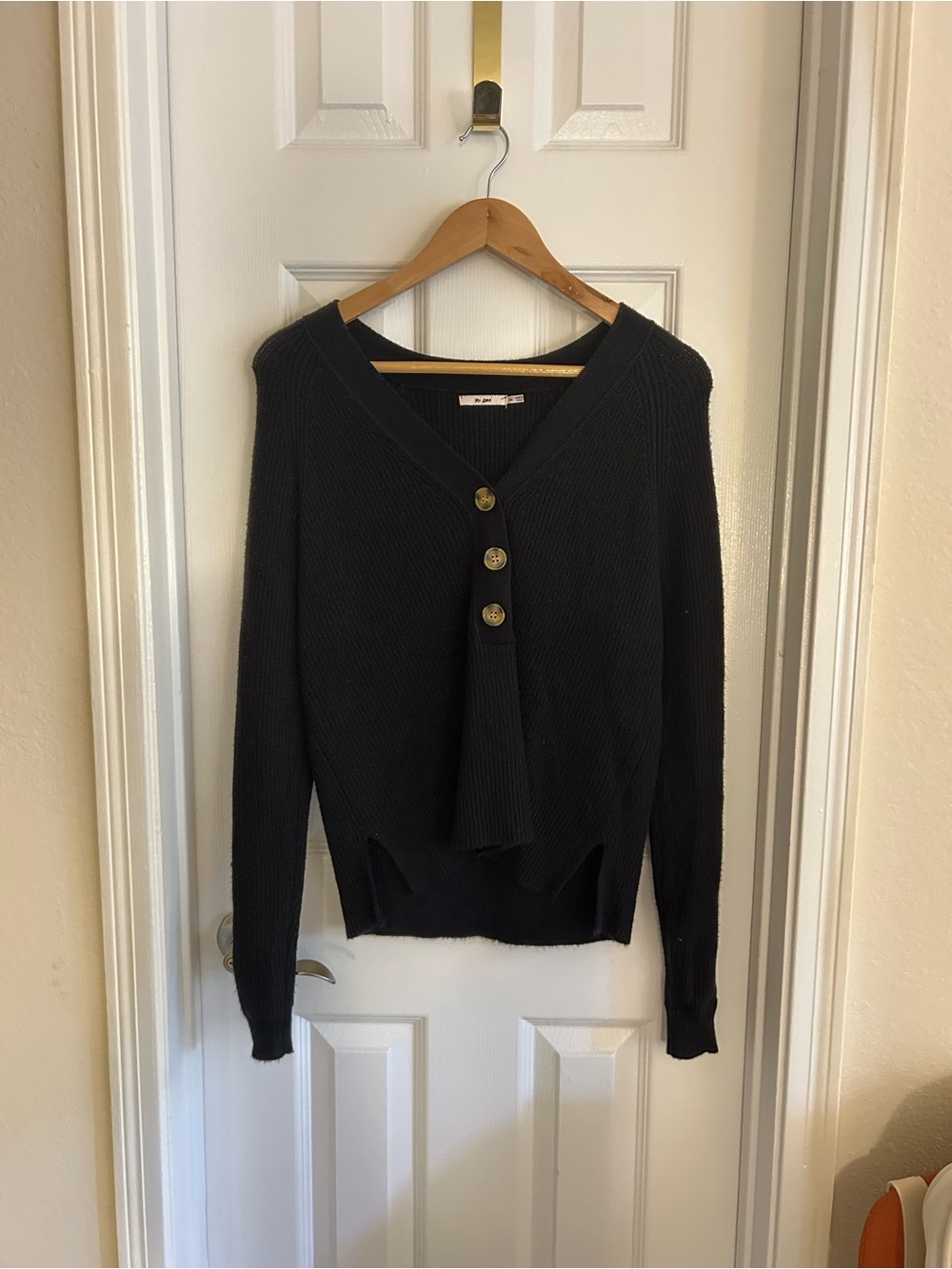 miami Black V-Neck Button Sweater